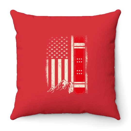 Snowboarding 4th of July Distressed USA Flag Throw Pillows