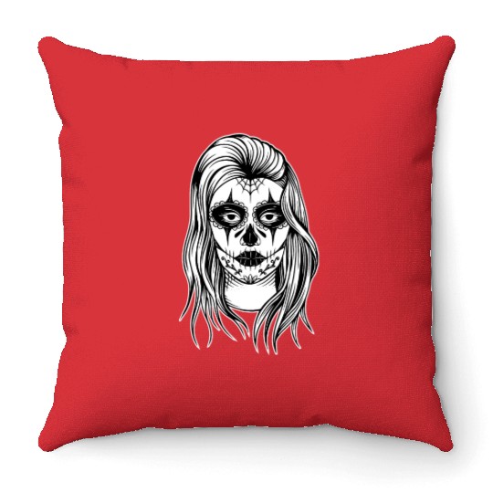 Mexican Girl Face with Hairstyle Throw Pillows