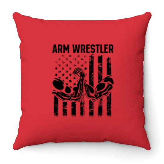 Arm Wrestler US Flag Arm Wrestling Armwrestling Throw Pillows