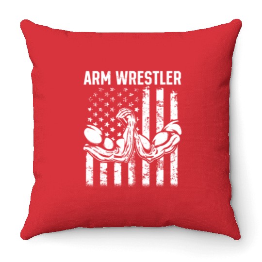 Arm Wrestling Armwrestling Arm Wrestler US Flag Throw Pillows