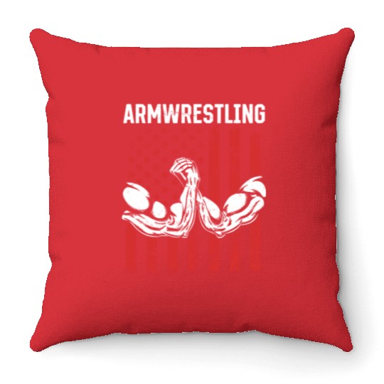 Arm Wrestling Armwrestling US Flag Arm Wrestler Throw Pillows