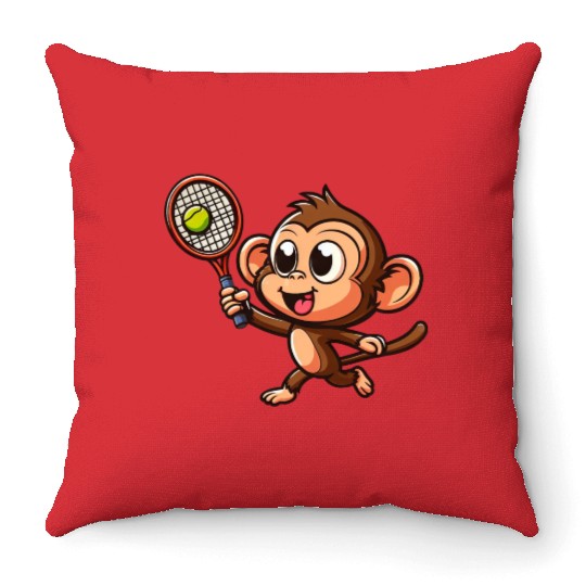 Monkeys in Tennis and Badminton Duel - Hilarious Throw Pillows