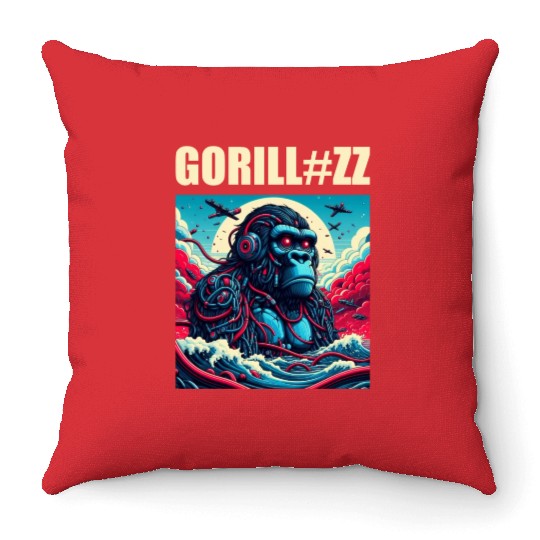 gorilla robot Throw Pillows