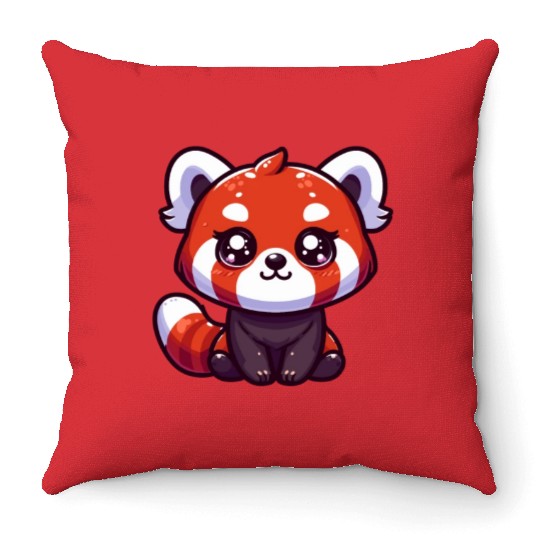 Playful Red Panda Cartoon Throw Pillows