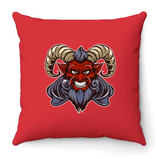 krampus devil head Throw Pillows