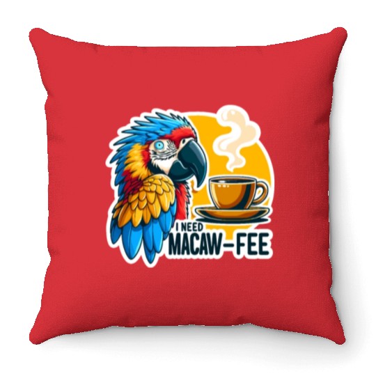 Blue Gold Macaw Macaw-Fee Coffee Lover Throw Pillows