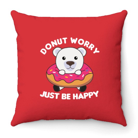Cute Polar Bear Funny Animals In Donut Pink Throw Pillows