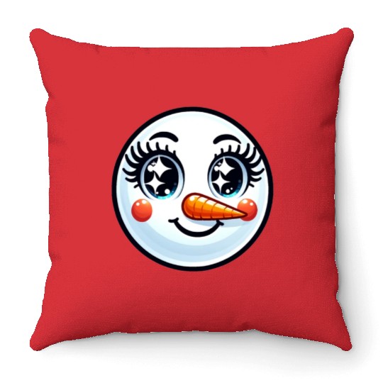 Lady Carrot-Nosed Snowwoman Cute Snowman Christmas Throw Pillows
