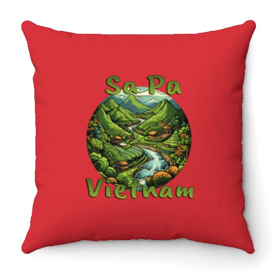 Pa Vietnam: Green Rice Terraces Throw Pillows