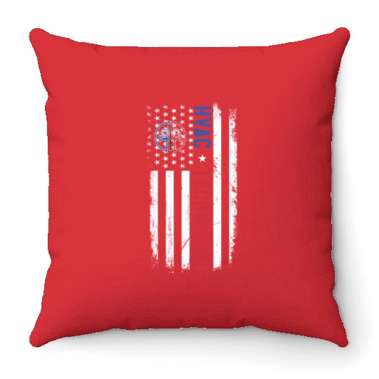 HVAC Technician US American Flag HVAC Mechanic Eng Throw Pillows