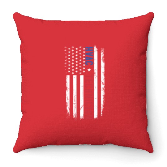 HVAC Technician US American Flag HVAC Mechanic Throw Pillows