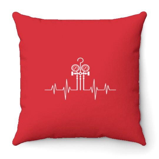 HVAC Love EKG Line Heartbeat HVAC Technician HVAC Throw Pillows
