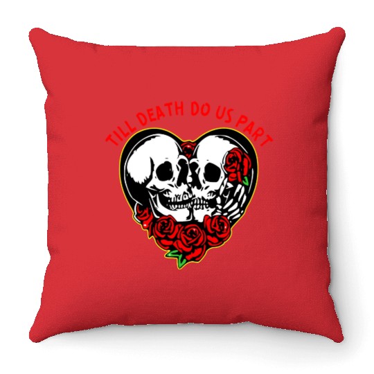 Heart Skulls Till Death Do Us Part © WhiteTigerLLC Throw Pillows