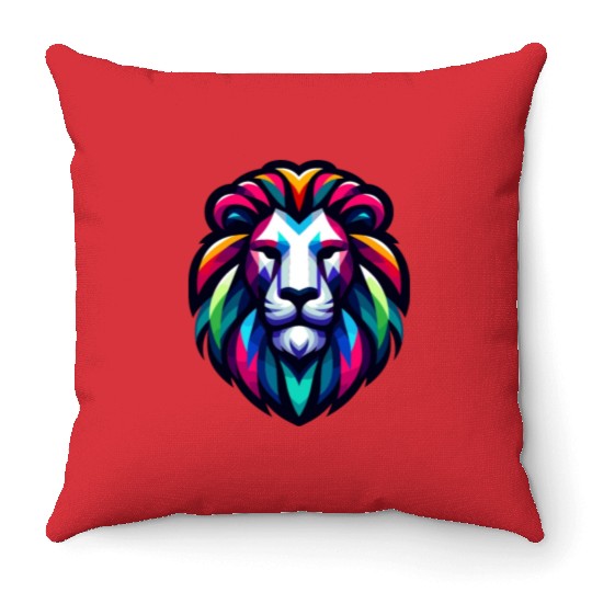 Vibrant Spectrum Lion - Abstract Wildlife Majesty Throw Pillows