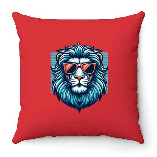 Chill Monarch - Lion with Sunglasses Retro Throw Pillows