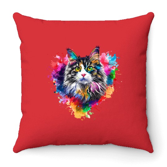 Colorburst Whiskers Rainbow Heart Throw Pillows