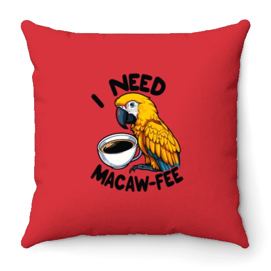 Gold Macaw Macaw-Fee Coffee Lover Throw Pillows