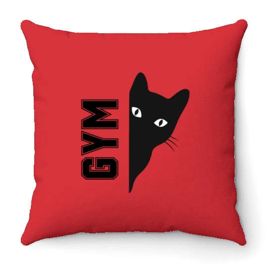 Cat fitness: Cat Lifting Weights in the gym Throw Pillows