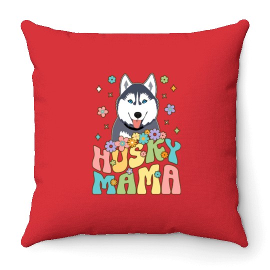 Groovy Siberian Husky Mom Female Dog Lover Throw Pillows