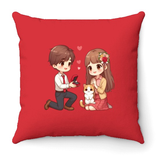 A Man proposing beautiful girl on Valentine s day Throw Pillows