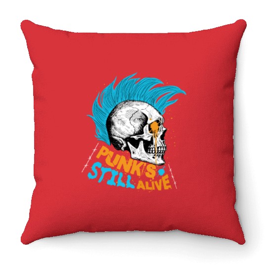 Punk's still alive - gift skull punk rock man teen Throw Pillows