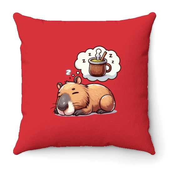 Sweet Capybara Dreaming of Yerba Mate Throw Pillows