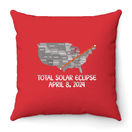 Total Solar Eclipse April 8 2024 USA Map Totality Throw Pillows