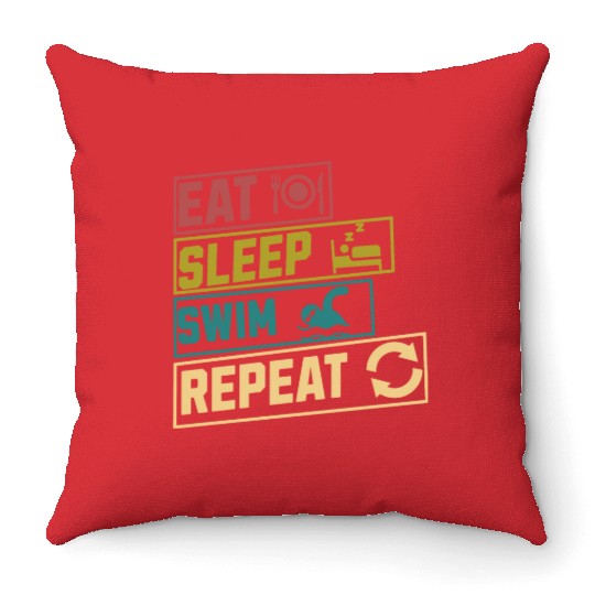 Eat sleep swim repeat hobby Throw Pillows