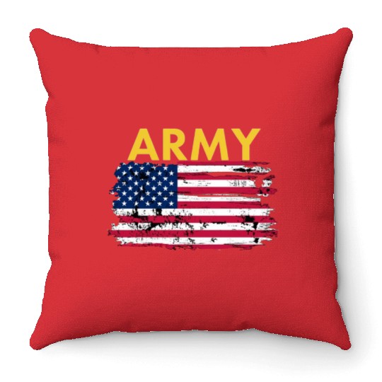 US Army and the tattered old flag Throw Pillows
