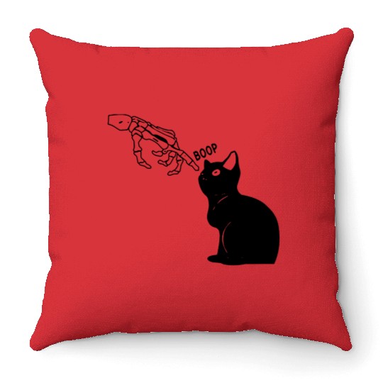 Black Cat Lover Skeleton Hand Boop Throw Pillows