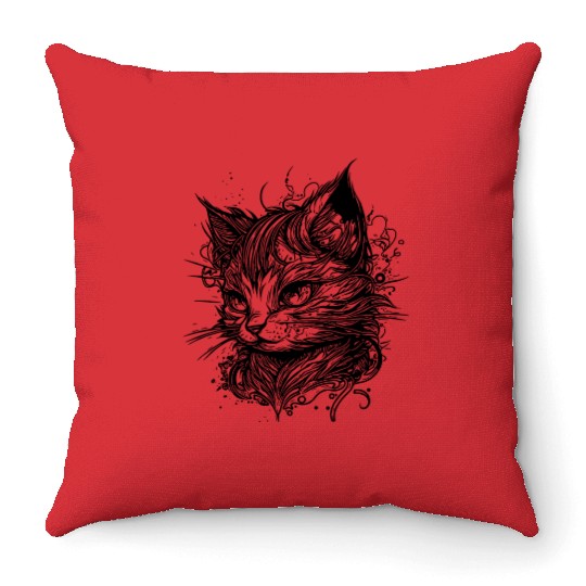 Cuddly Little Space Cat In Vintage Style Throw Pillows