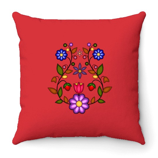 Native Ojibwe Floral with Anishinaabe Flowers Throw Pillows