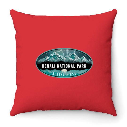 Denali National Park Alaska Hiking Camg Throw Pillows