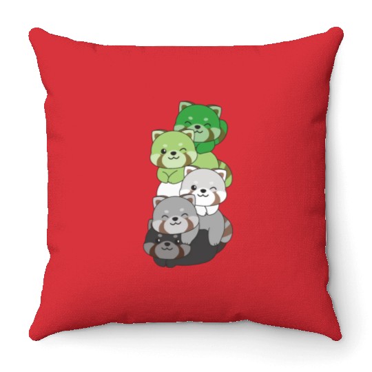 Aromantic Flag Pride Lgbtq Cute Red Panda Pile Throw Pillows