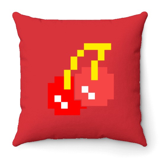 8 Bit Pixel Cherries 80s Video Game Halloween Throw Pillows