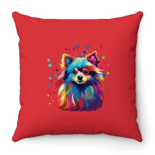 Watercolor Colorful Pomeranian Throw Pillows