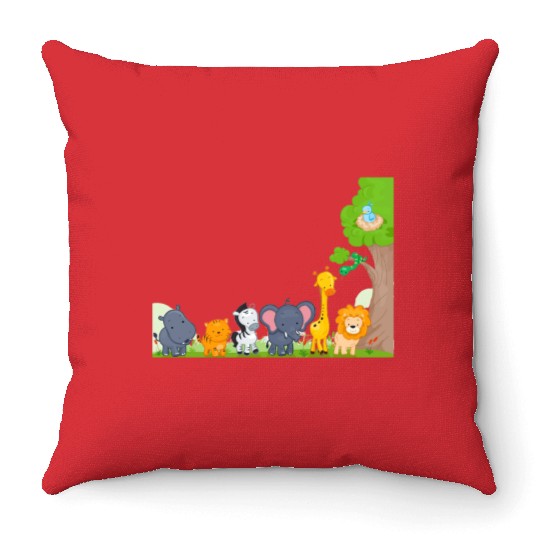 Multi zoo animals lion giraf elephant Throw Pillows