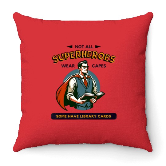 Superhero Librarian - Library Card Throw Pillows