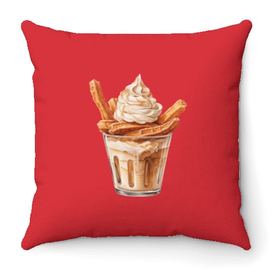 Vanilla Churro Ice Cream With Caramel Sauce Throw Pillows