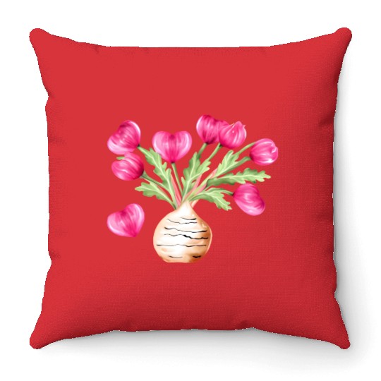 Turnip Love Bouquet Heart Flowers Valentine's Day Throw Pillows