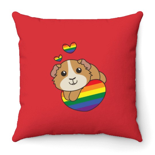 Rainbow Flag Pride Lgbtq Cute Guinea Pig Love Throw Pillows