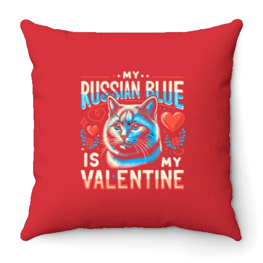 Russian Blue Cat Love Cute Valentine's for Cat lov Throw Pillows