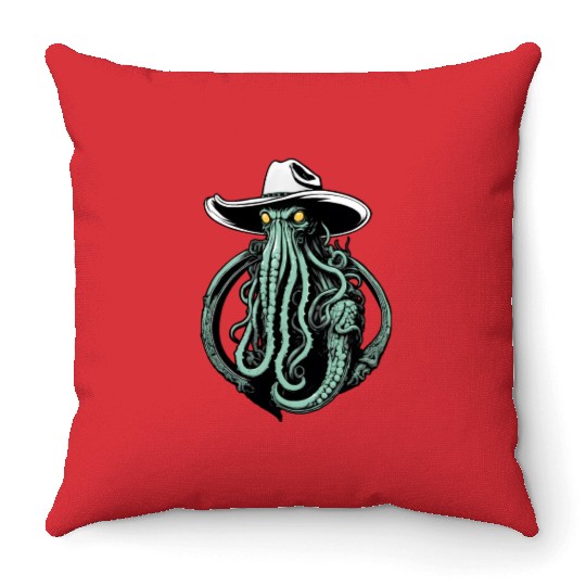 Weird Wild West - Cthulhu Cowboy Throw Pillows