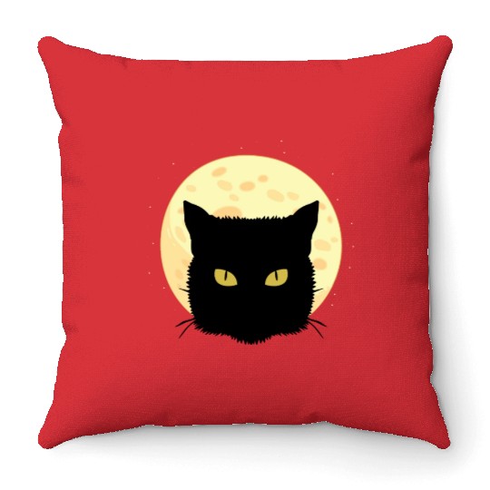 Cat Full Moon Cat Owner Gift Throw Pillows