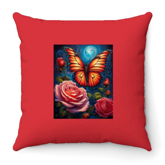 Emerald Monarch: A Delicate Embrace of Nature Throw Pillows