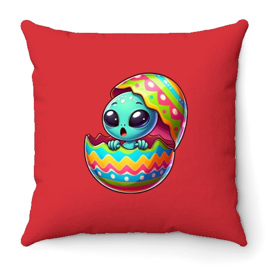 Colorful Alien Easter Egg Hatch Design Throw Pillows