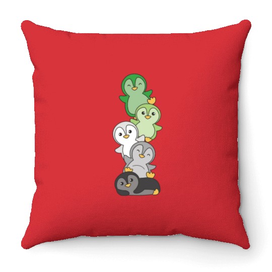 Aromantik Flag Pride Lgbtq Cute Penguin Stack Throw Pillows