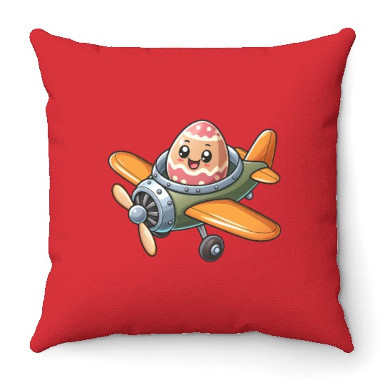 Easter Egg Airplane Pilot Design Throw Pillows