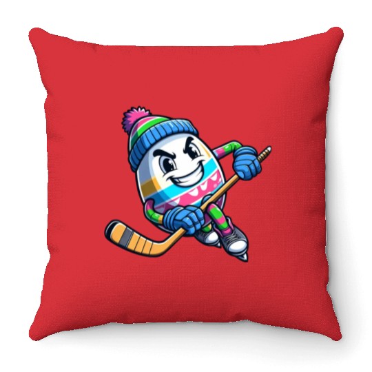 Easter Egg Hockey - Unique Gift for Players Throw Pillows