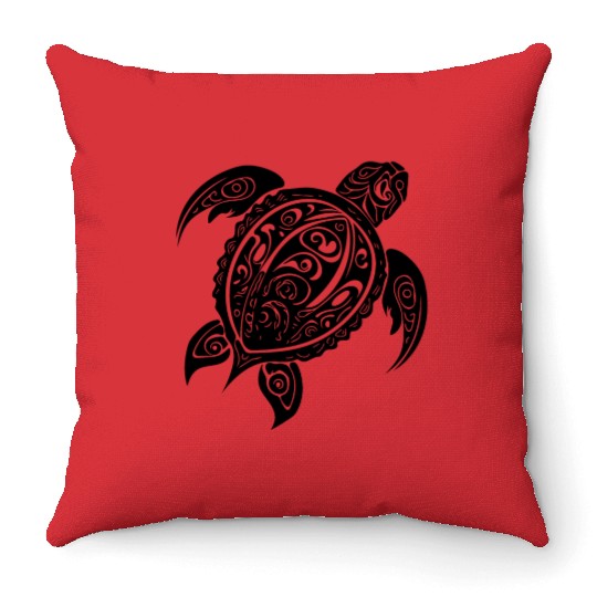 Vintage Abstract Wild Tattoo Turtle Throw Pillows
